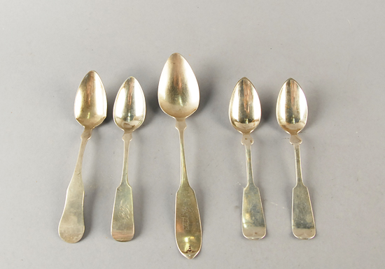 Appraisal: Five Coin Silver Spoons two teaspoons marked Coin a soup