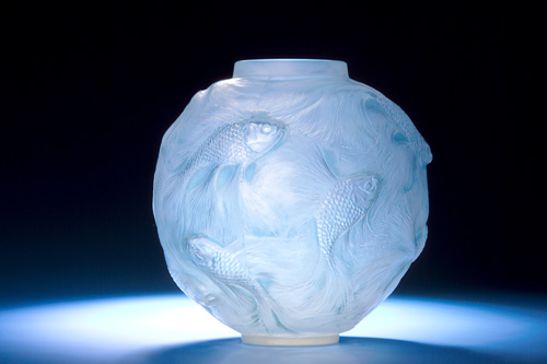 Appraisal: R LALIQUE Vase Formose cased opalescent with blue patina ca