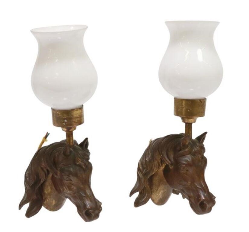 Appraisal: pair French bronze horse head sconces early th c single