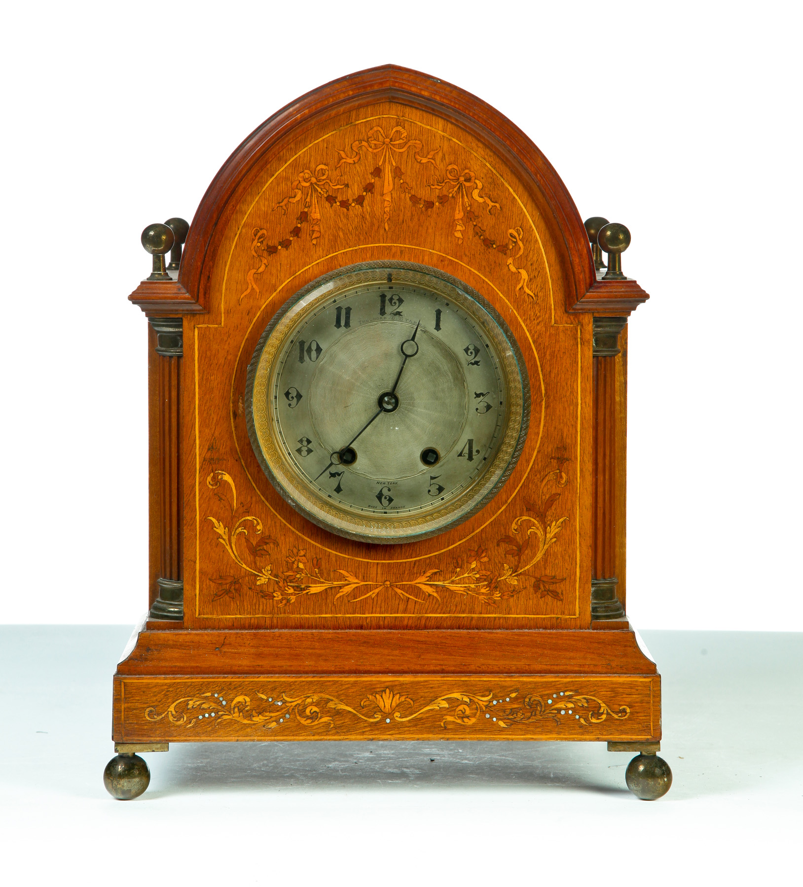 Appraisal: THEODORE B STARR NEW YORK MANTEL CLOCK France ca mahogany