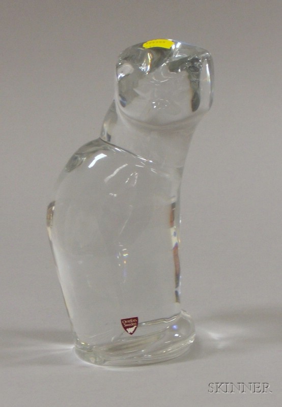 Appraisal: Orrefors Colorless Cut Glass Sculpture of a Seated Cat paper