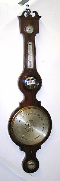 Appraisal: A Victorian mahogany line inlaid wheel barometer mid th century