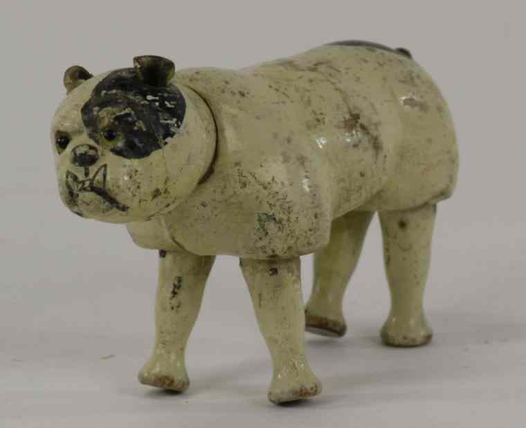 Appraisal: SCHOENHUT WHITE BULLDOG Very rare example jointed wooden body leather