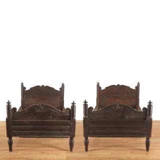 Appraisal: Pair Italian Baroque carved oak beds Pair Italian Baroque carved