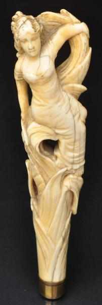 Appraisal: Ivory Parasol or Umbrella Holder Highly carved lady sitting on