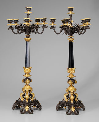 Appraisal: Pair Louis Philippe candelabra each with tapered column above floral