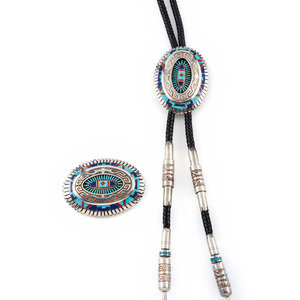 Appraisal: Abraham Begay Din b Sterling Silver and Mosaic Inlay Bolo