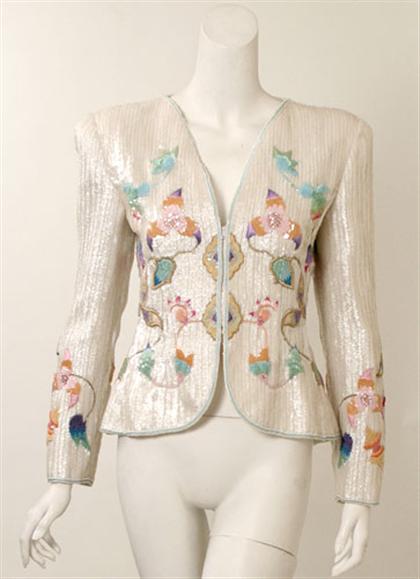 Appraisal: Mary McFadden Couture beaded jacket Small flower-shaped sequins with pastel