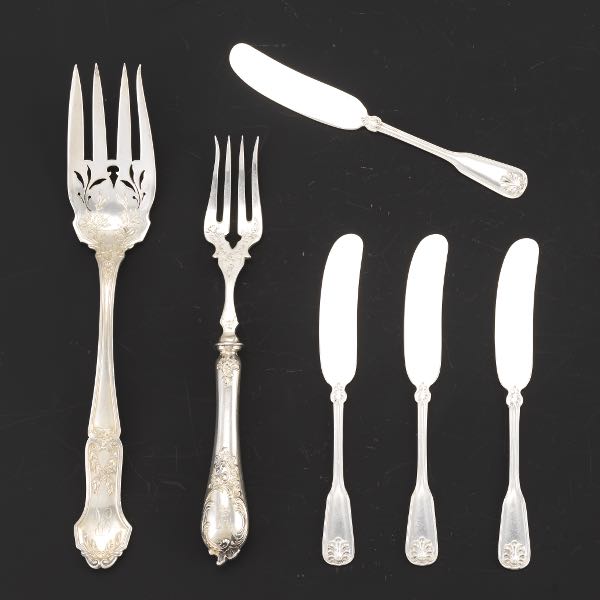 Appraisal: ASSORTED SILVER FLATWARE Including four Tiffany flat-handled butter spreaders one