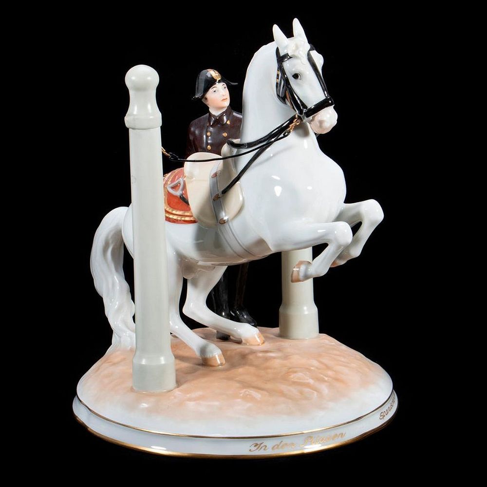 Appraisal: Vienna Porcelain Lipizzaner Figure of Horse and Trainer Capriole-Spanische Reitschule