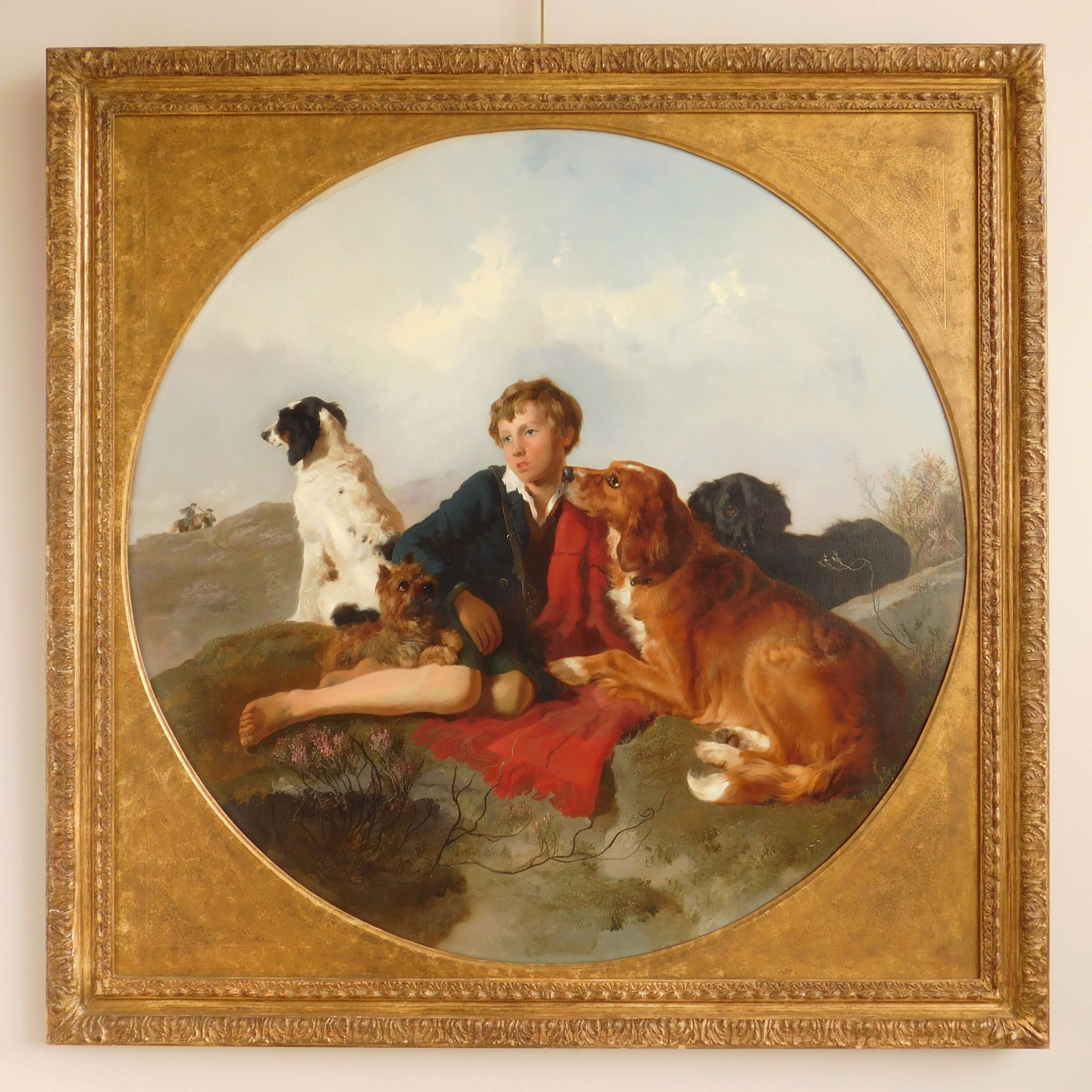 Appraisal: th c European School Young Lad with Dogs- oil on