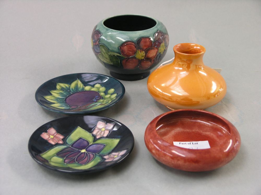 Appraisal: Five Moorcroft items a bowl 'Clematis' in - cracked two