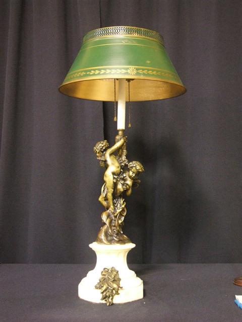 Appraisal: FRENCH GILT-BRONZE FIGURAL LAMP Probably late th century with two