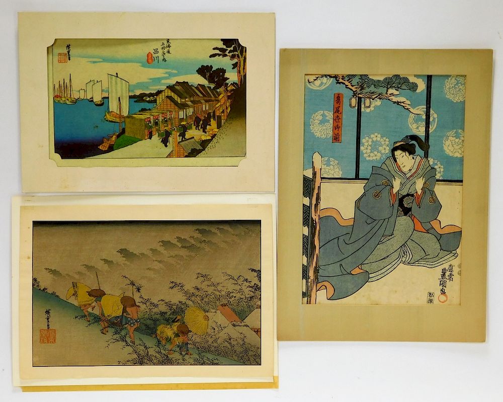 Appraisal: Japanese Outdoor and People Woodblock Prints Japan th Century Lot