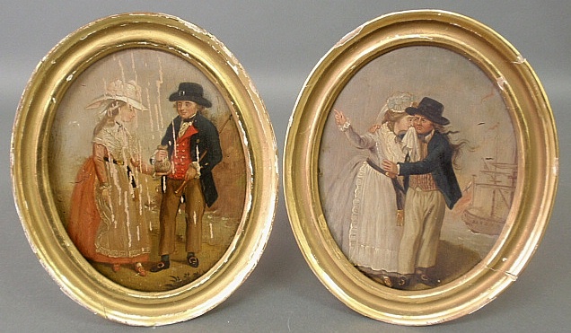 Appraisal: - Pair of oil on panel paintings of a sailor