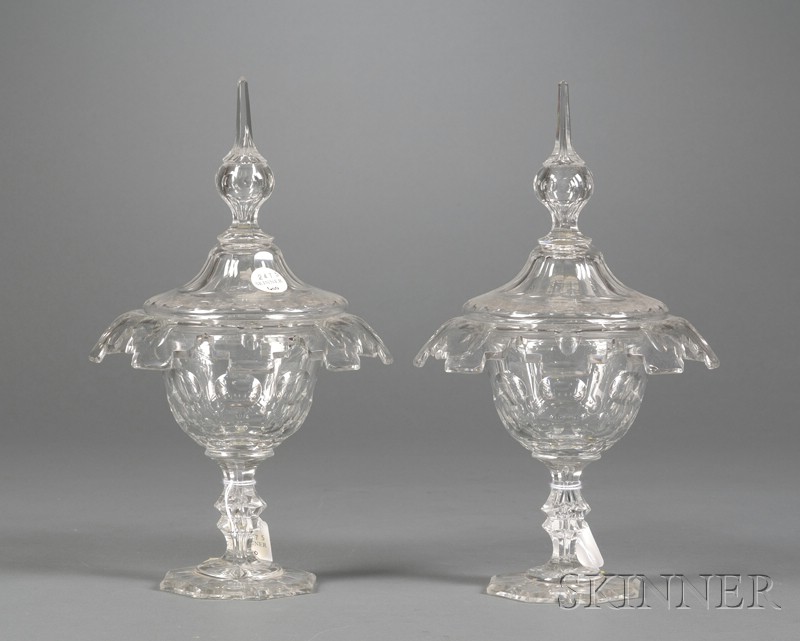 Appraisal: Pair of Cut Glass Sweetmeat Compotes and Covers England th