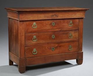 Appraisal: French Restoration Carved Cherry Commode th c the rectangular top