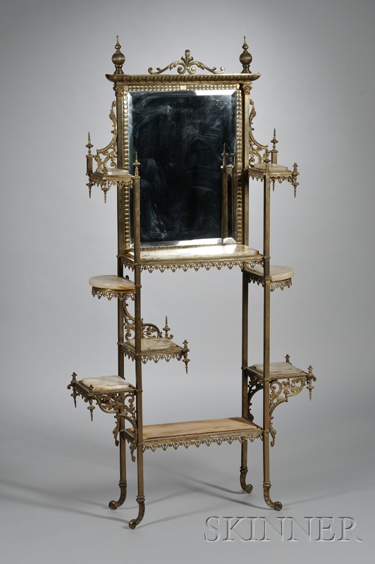 Appraisal: Victorian Onyx-inset Cast Brass and Mirrored Etagere missing one onyx