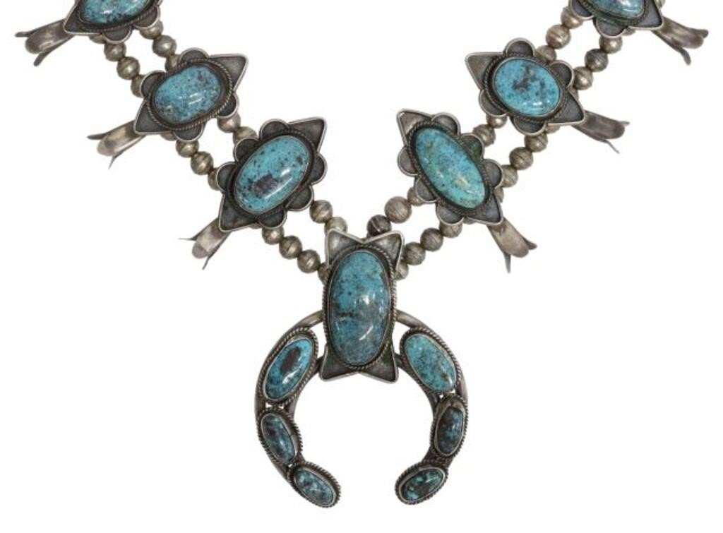 Appraisal: Native American silver content unknown squash blossom necklace ten blossoms