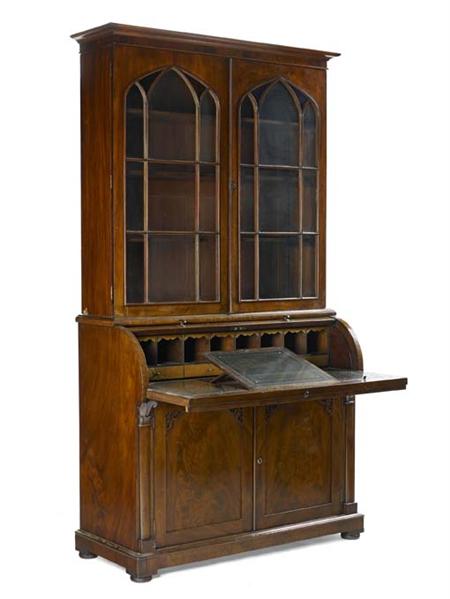 Appraisal: A th century mahogany cylinder bureau bookcase the projecting cornice