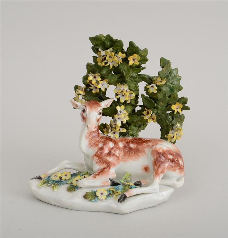 Appraisal: CHELSEA GOLD ANCHOR PORCELAIN FIGURE OF A SEATED DOE Modeled