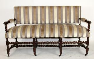 Appraisal: French Louis XIII barley twist hall bench in walnut with