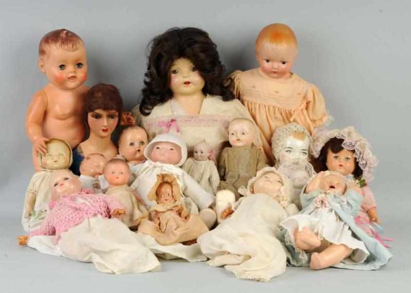 Appraisal: Large Lot of Dolls Description Large composition mama doll small