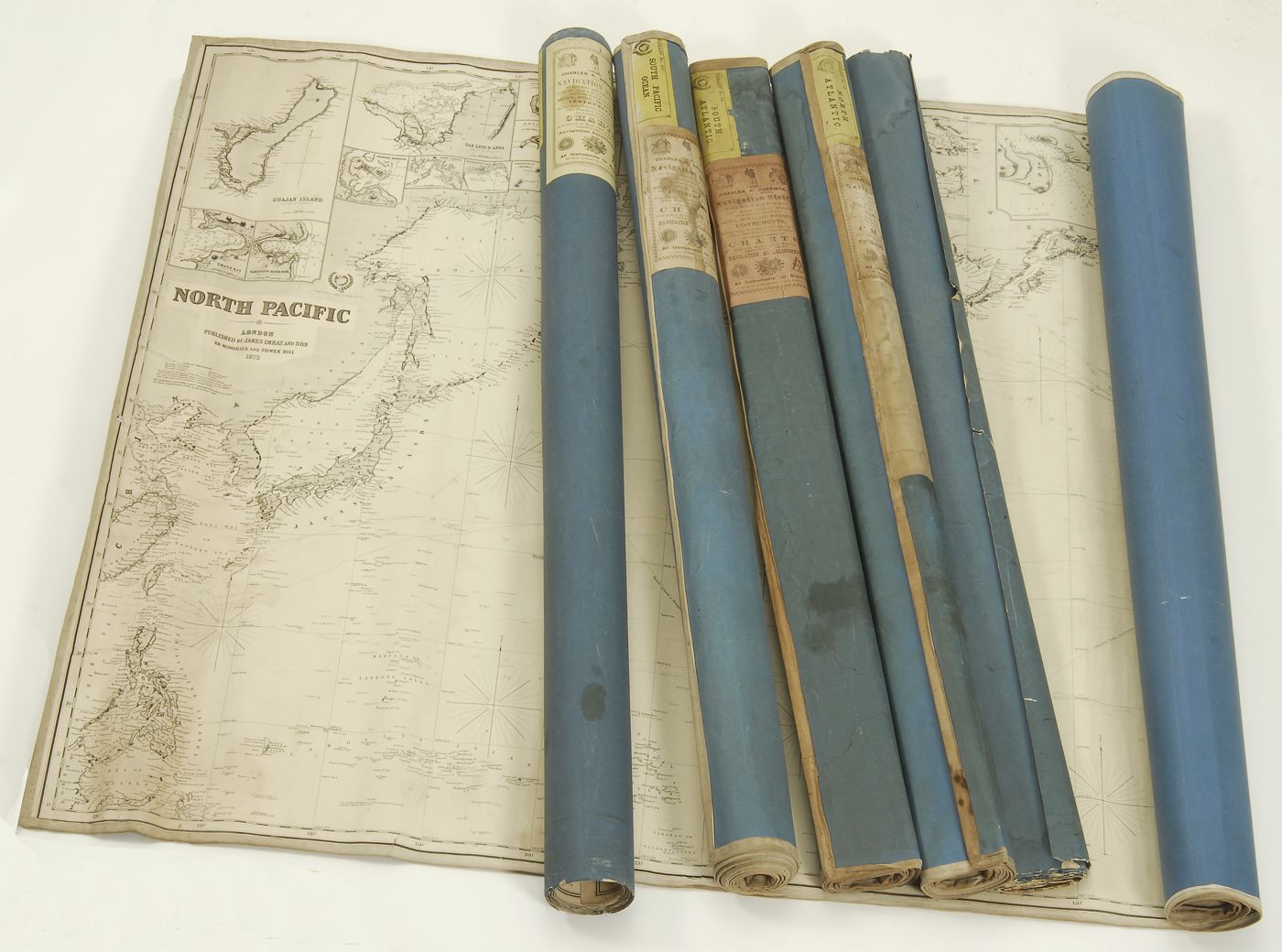 Appraisal: SIX ROLLED WORKING BLUEBACK CHARTS English th CenturyPublished by James