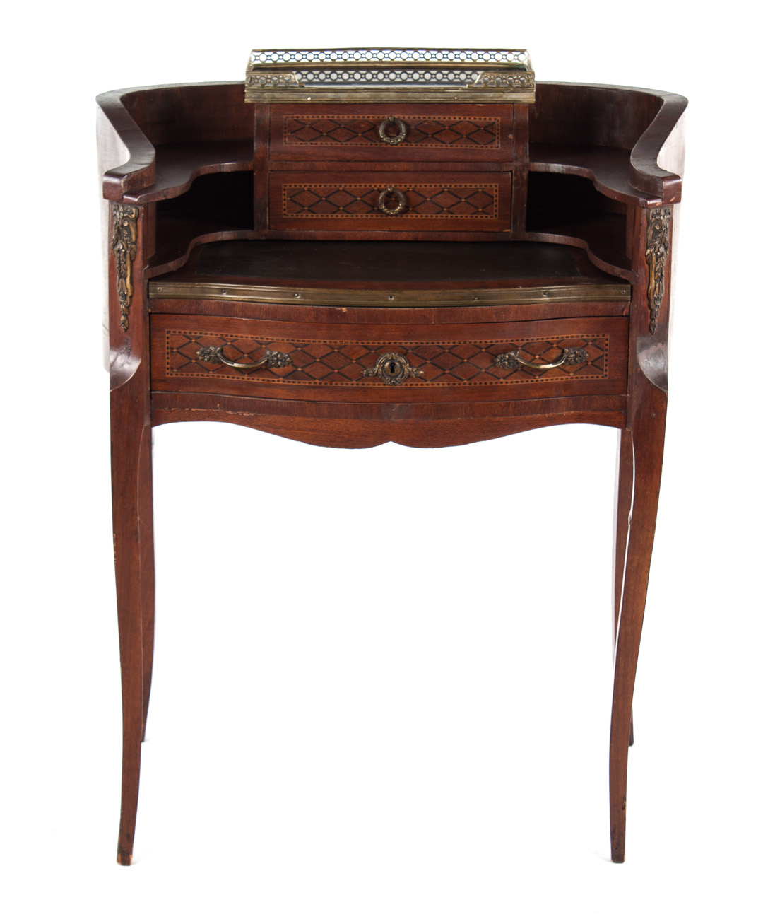 Appraisal: Louis XV style mahogany bureau de dame th century parquetry