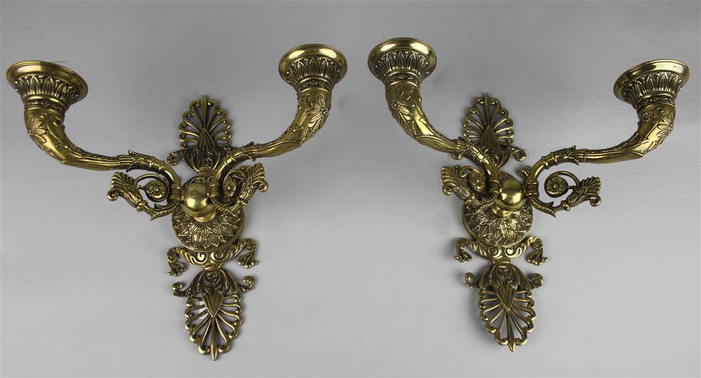 Appraisal: PAIR OF FRENCH BRASS WALL LIGHTS MID TH CENTURY formed