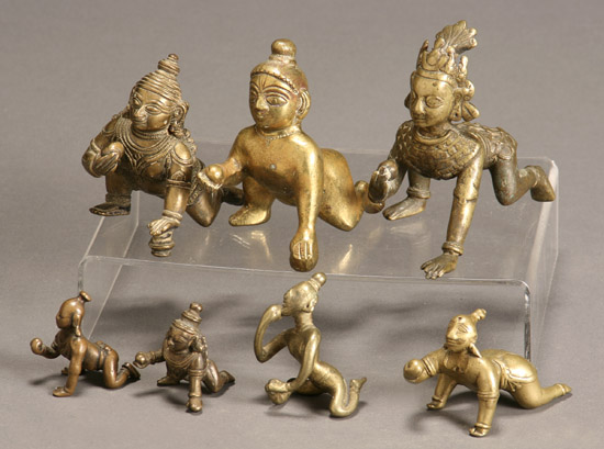 Appraisal: Group of Eighteen Indian Folk Bronzes of Crawling Krishna th-