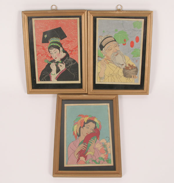 Appraisal: Paul Jacoulet French - three framed color woodcuts Chagrin d'Amour