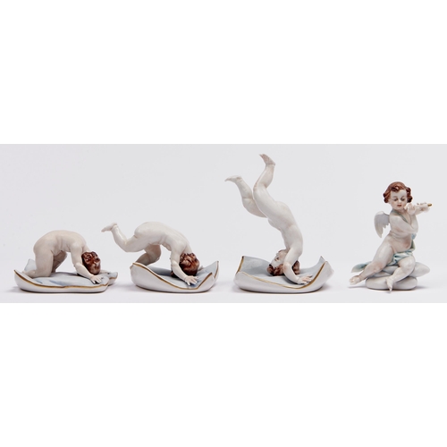 Appraisal: Three German porcelain figures of children and an amorino second