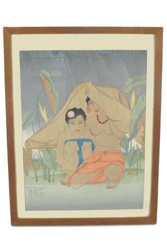 Appraisal: PAUL JACOULET COLOR WOODCUT French - titled A Downpour at