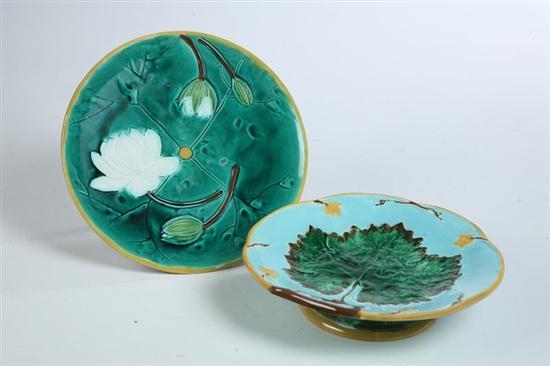 Appraisal: TWO MAJOLICA CAKE STANDS English nd half- th century Waterlily