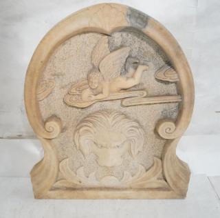 Appraisal: Large Carved Marble Fountain Plaque Arch form wi Large Carved