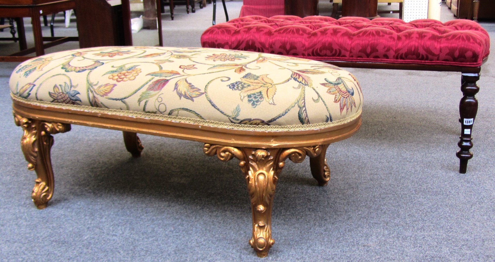 Appraisal: A mahogany framed serpentine rectangular footstool on turned supports cm