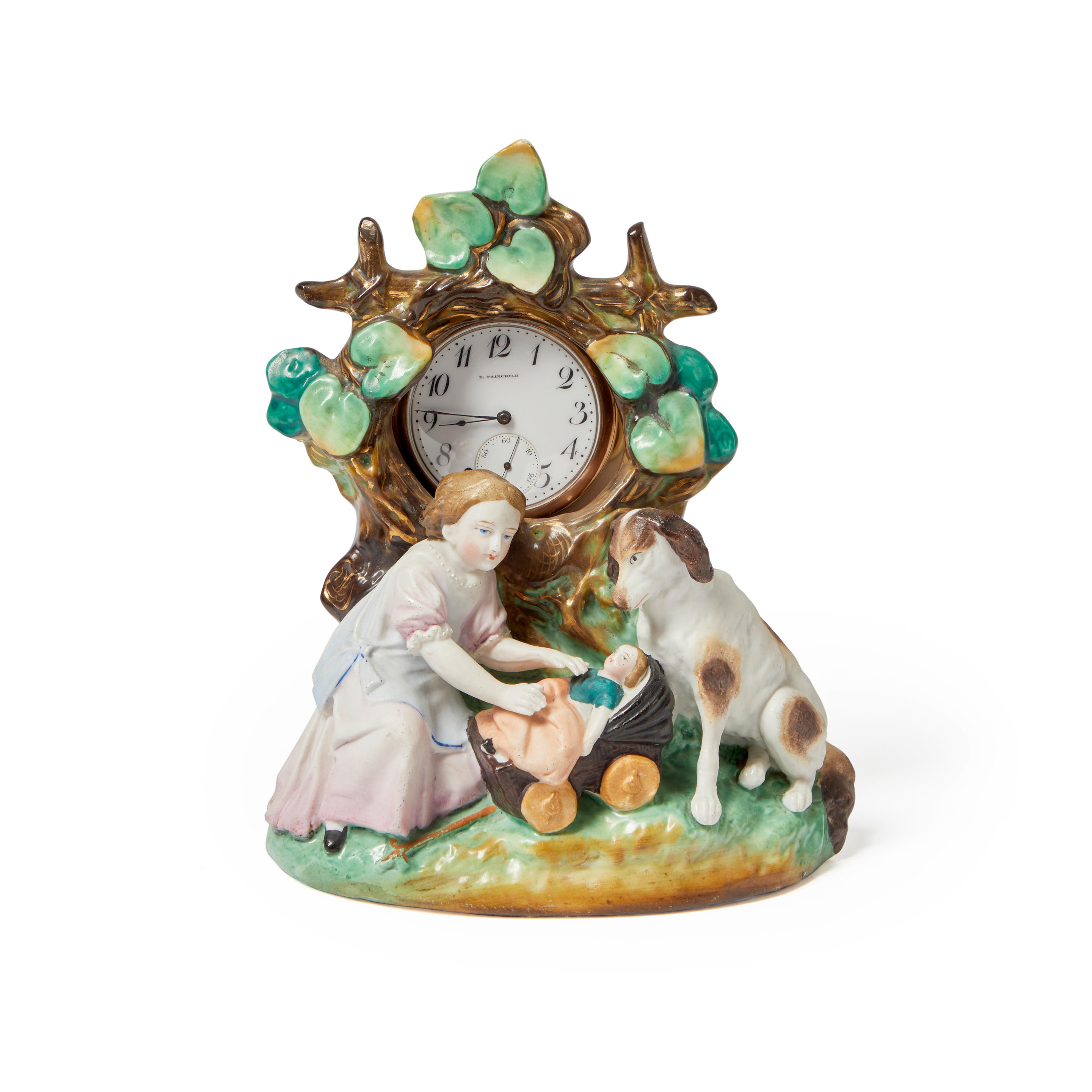 Appraisal: Porcelain Figural Watch Stand and Watch -jewel open-face Arabic numeral