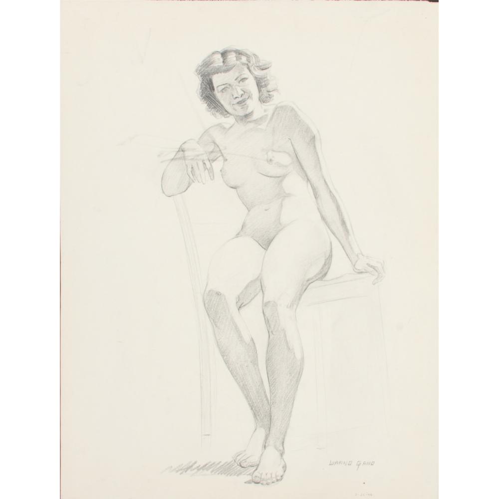 Appraisal: JOE WAANO-GANO AMERICAN - FEMALE NUDE FIGURE STUDY GRAPHITE ON