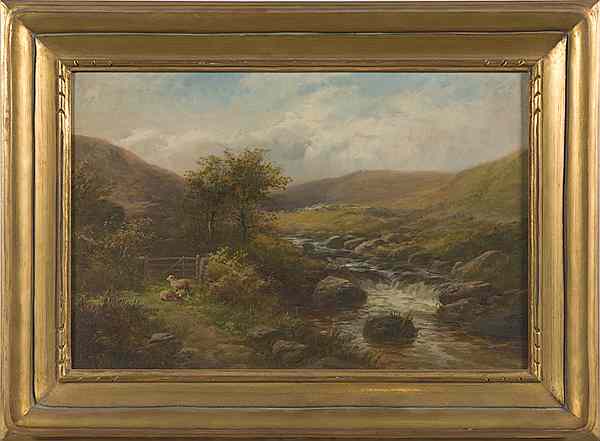 Appraisal: British Pastoral Landscape Oil on Canvas British illegibly signed l