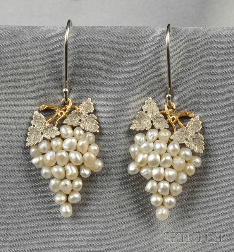 Appraisal: Pearl Grape Cluster Earpendants platinum-topped kt gold mounts lg in