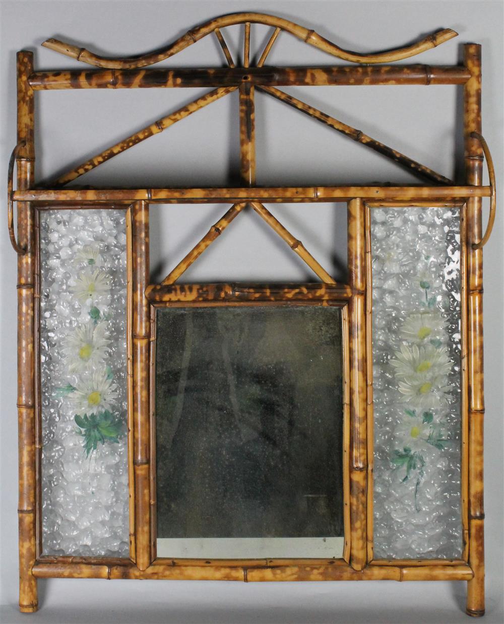 Appraisal: TH C AESTHETIC MOVEMENT BAMBOO WALL MIRROR with painted daisies