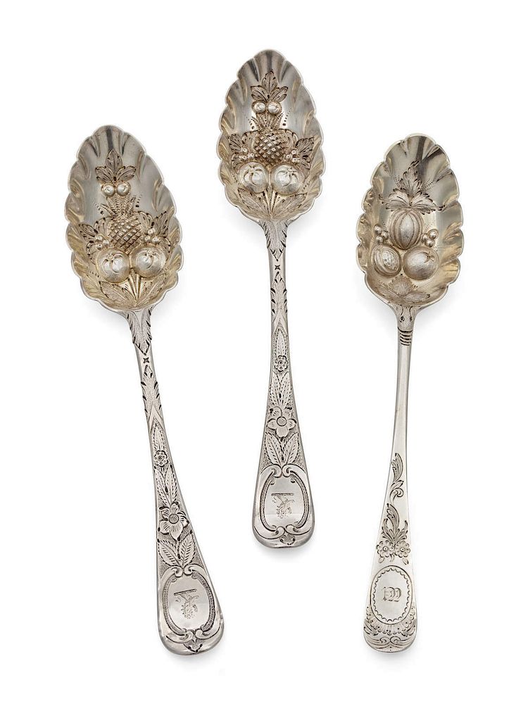 Appraisal: A Group of Three George III Silver Berry Spoons