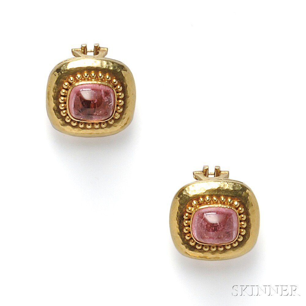 Appraisal: kt Gold and Pink Tourmaline Earclips Elizabeth Locke each set