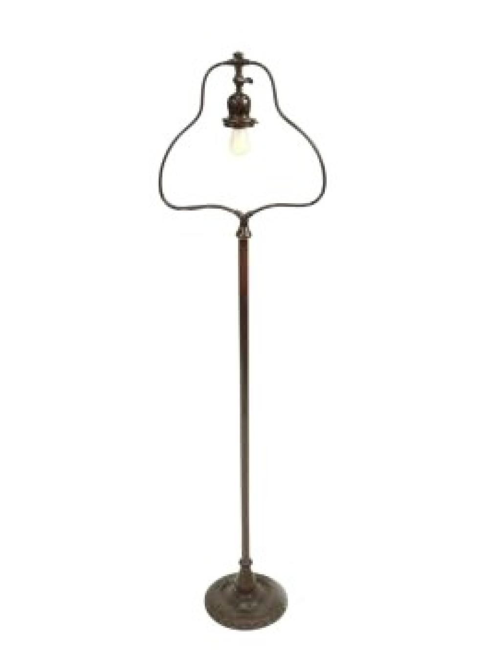 Appraisal: HANDEL BRONZE HARP FLOOR LAMP INCLUDES ARTS CRAFTS SLAG GLASS