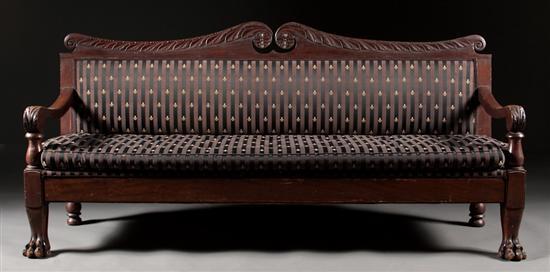 Appraisal: American Classical Revival carved mahogany upholstered sofa late th century