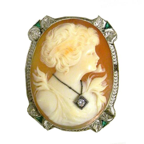 Appraisal: JEWELRY K and carved shell cameo brooch or necklace pendant