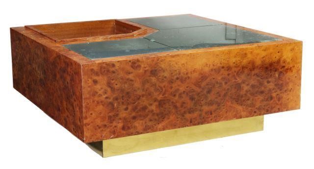 Appraisal: Modern burl amboyna coffee table in the manner of Willy