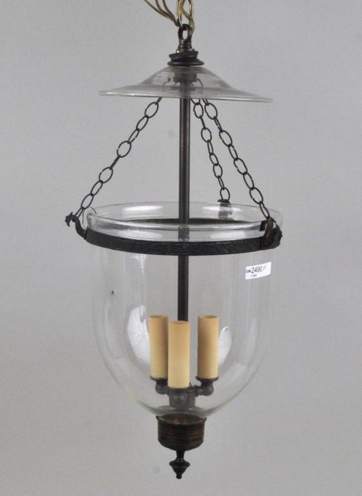 Appraisal: Blown Glass Hanging Hall Lantern with round smoke shade above