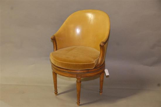 Appraisal: LOUIS XVI-STYLE WALNUT FRAME LEATHER BACK SWIVEL CHAIR With cane